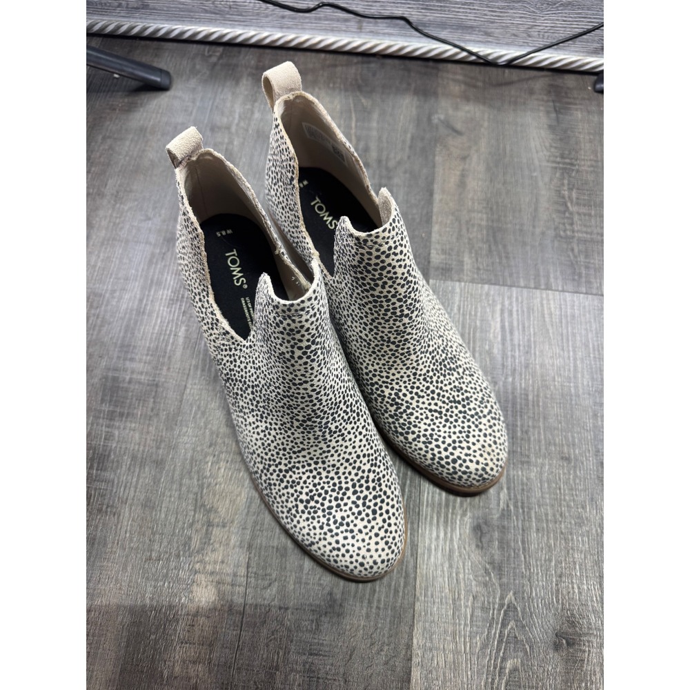 TOMS Leah Animal Print Wedge Ankle Booties Cheetah Dot Tan Black Women 8.5